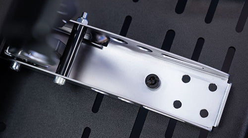 GT1 EVO sturdy pedal tray with the predrilled holes for popular sim racing pedals