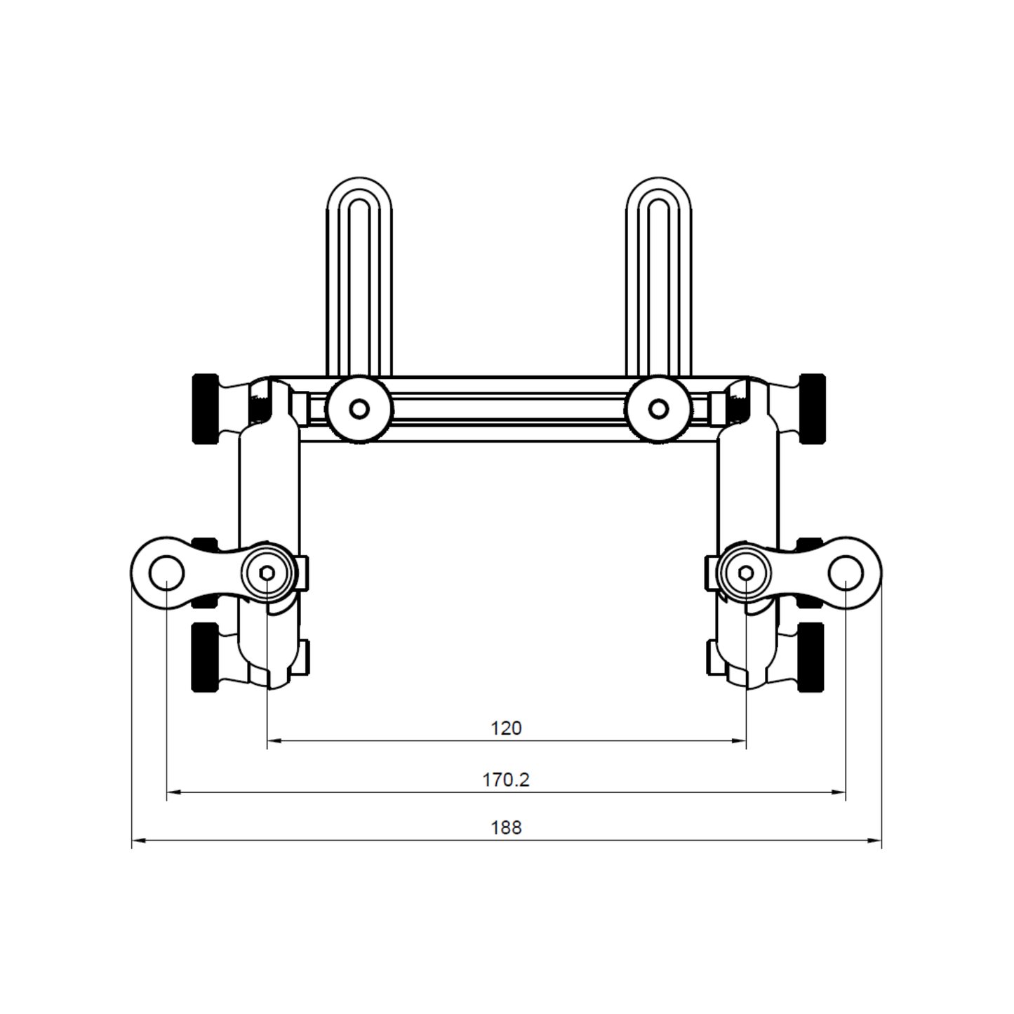 Diagram of the DDU mount with labeled measurements