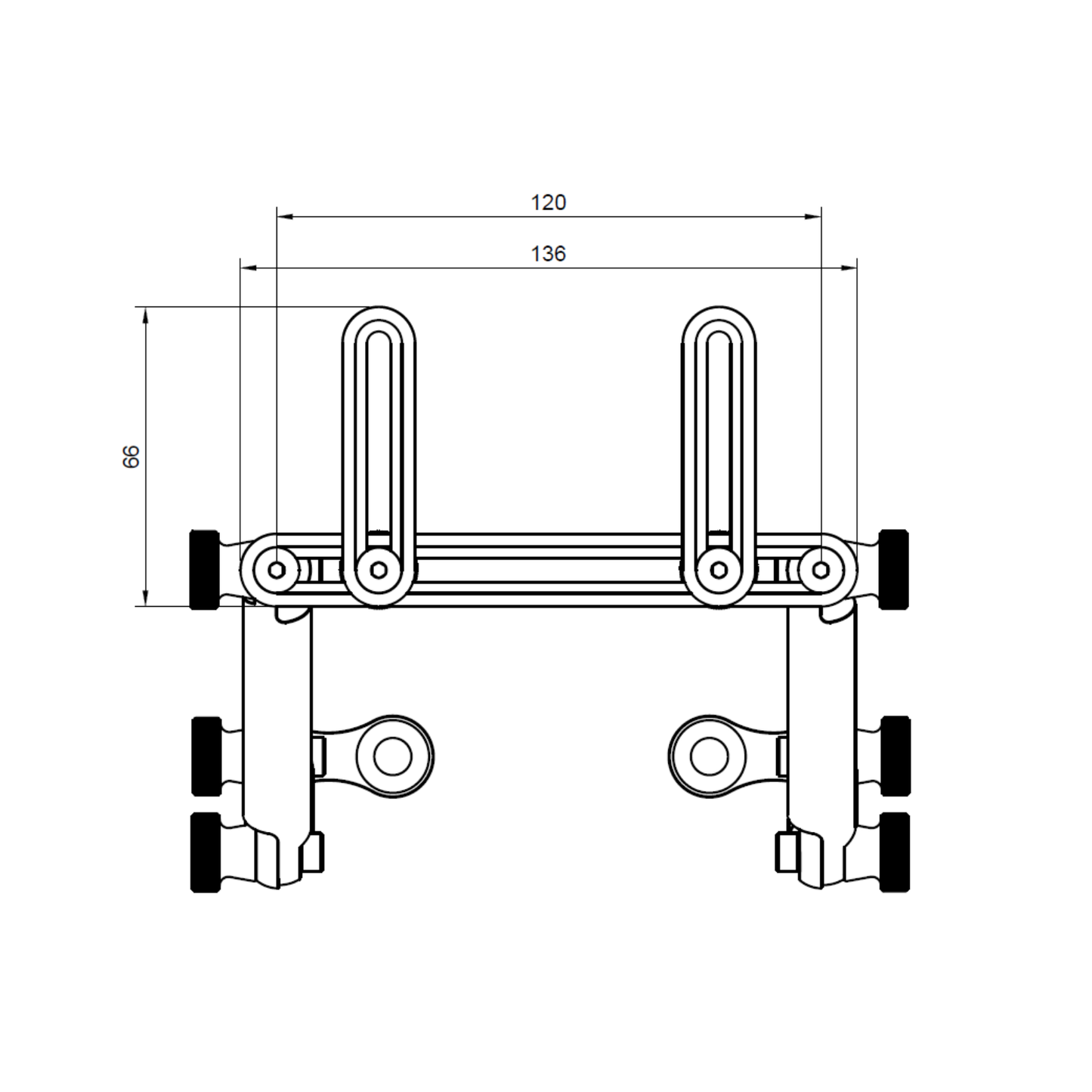 Technical drawing of the DDU mount with measurements
