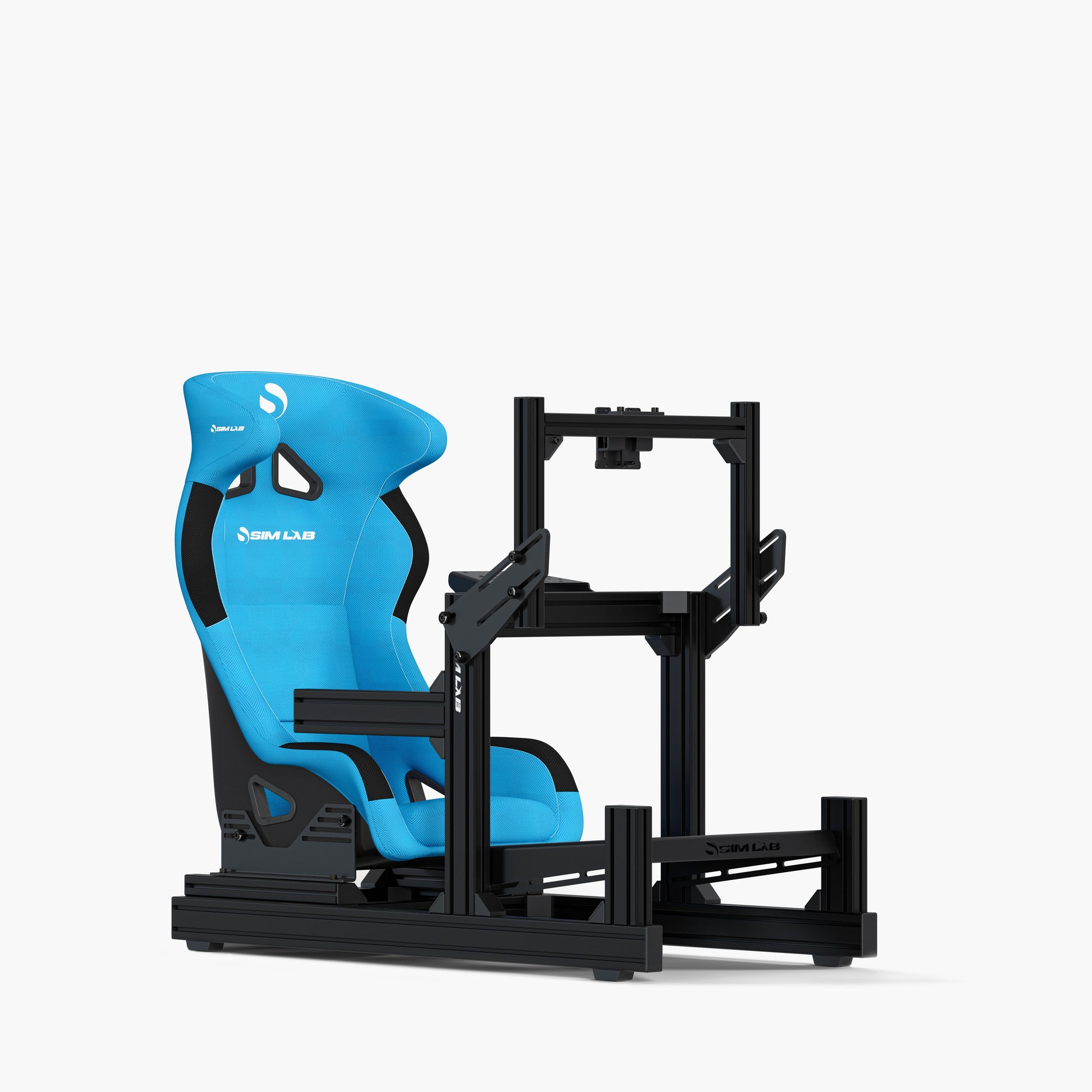 GT1 Evo cockpit with the blue Speed seat and the Integrated single monitor mount. 
