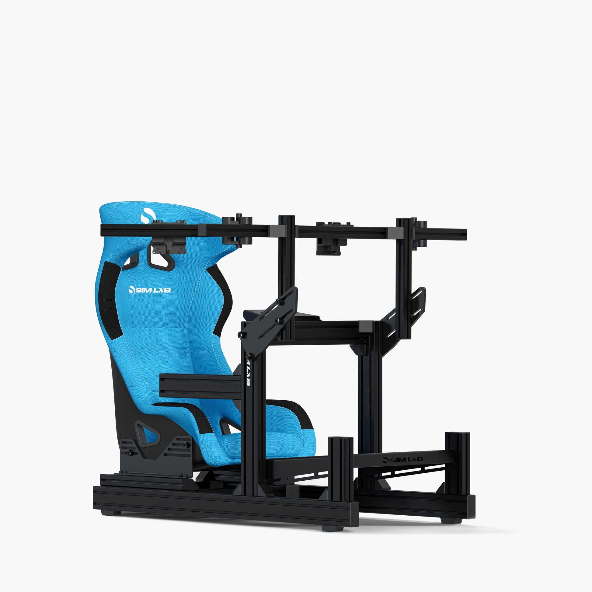 GT1 Evo cockpit with the Speed blue seat and the triple Integrated monitor mount. 