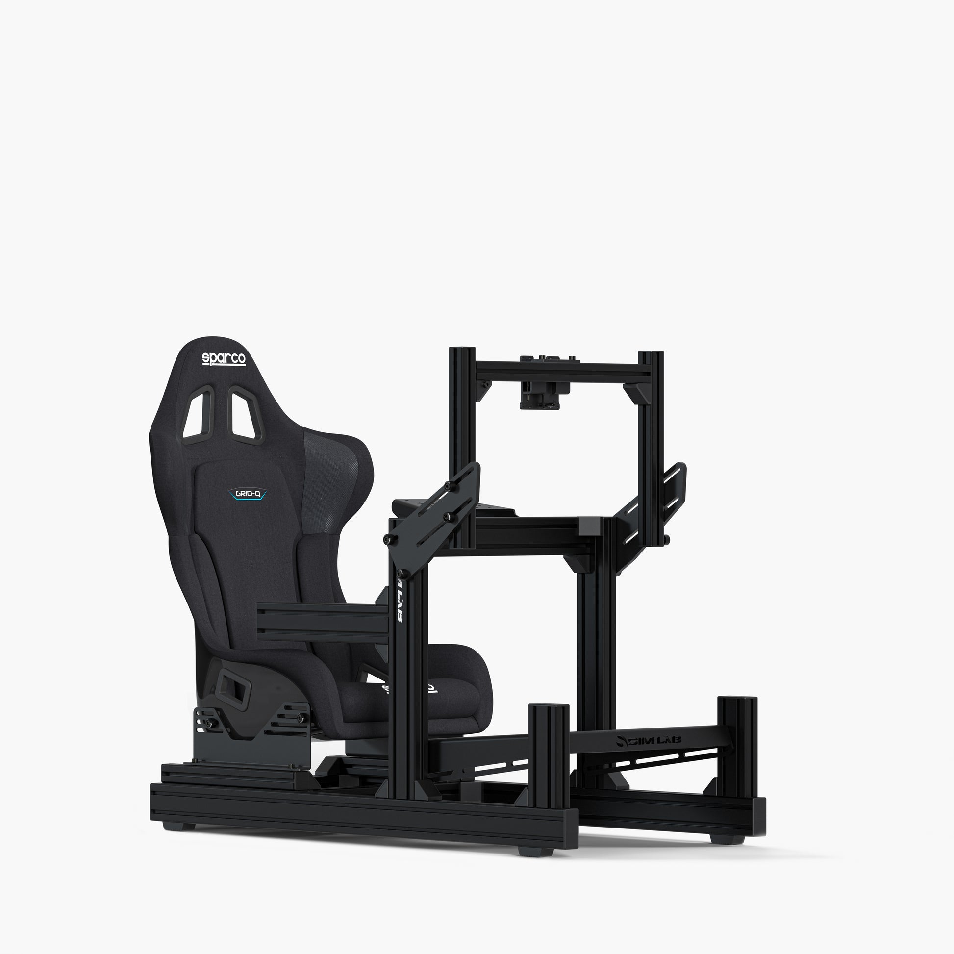 GT1 Evo cockpit with the Sparco Grid Q and the single Integrated monitor mount. 